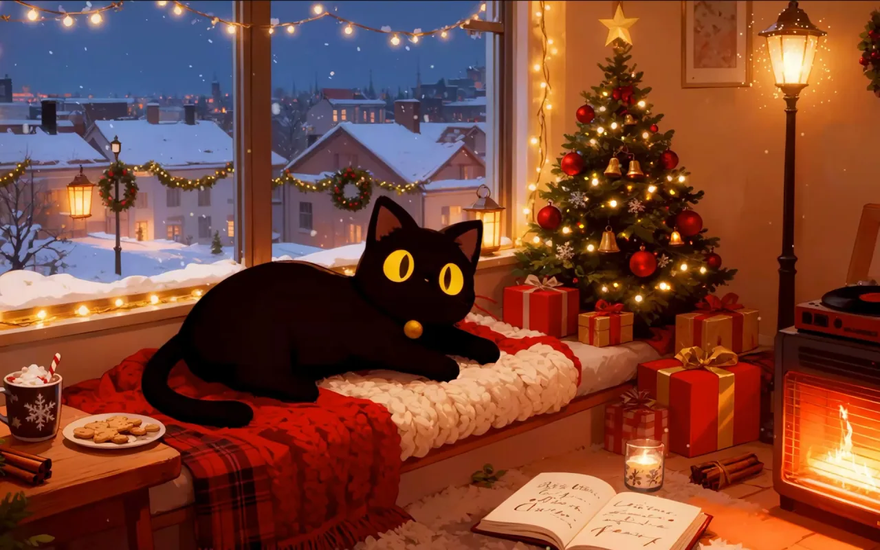 Vintage Christmas Kitty live wallpaper preview