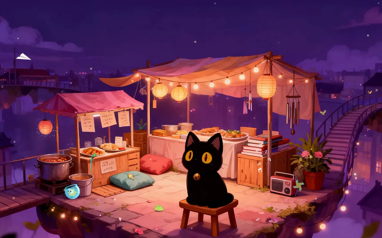 Night Market in the Sky live wallpaper preview