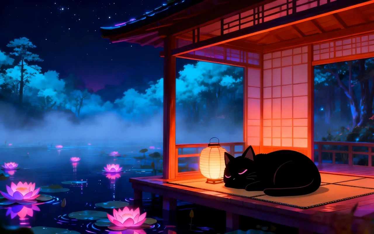 Kitty Lotus Lake Slumber live wallpaper preview