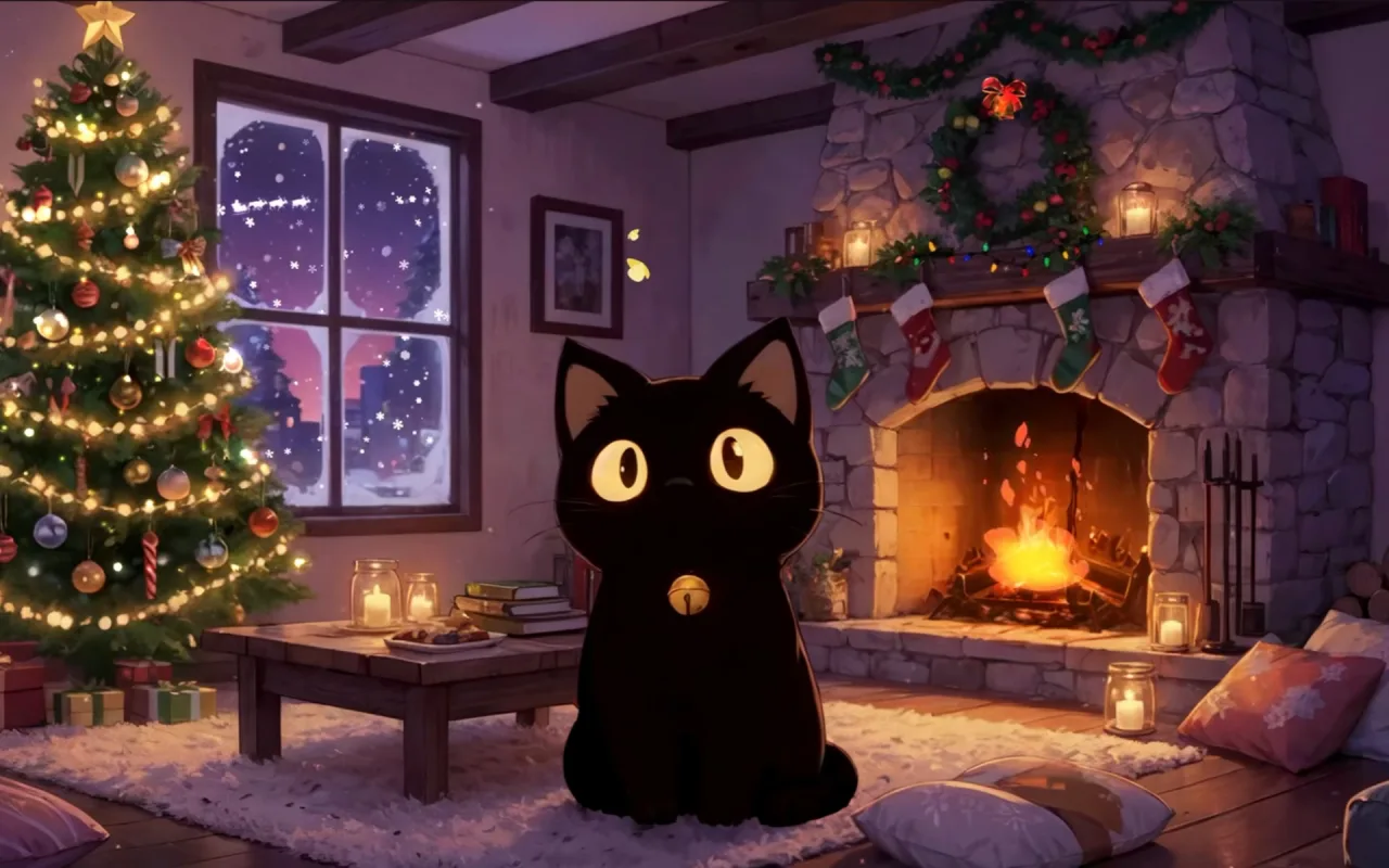 Cat Snowy Night live wallpaper preview