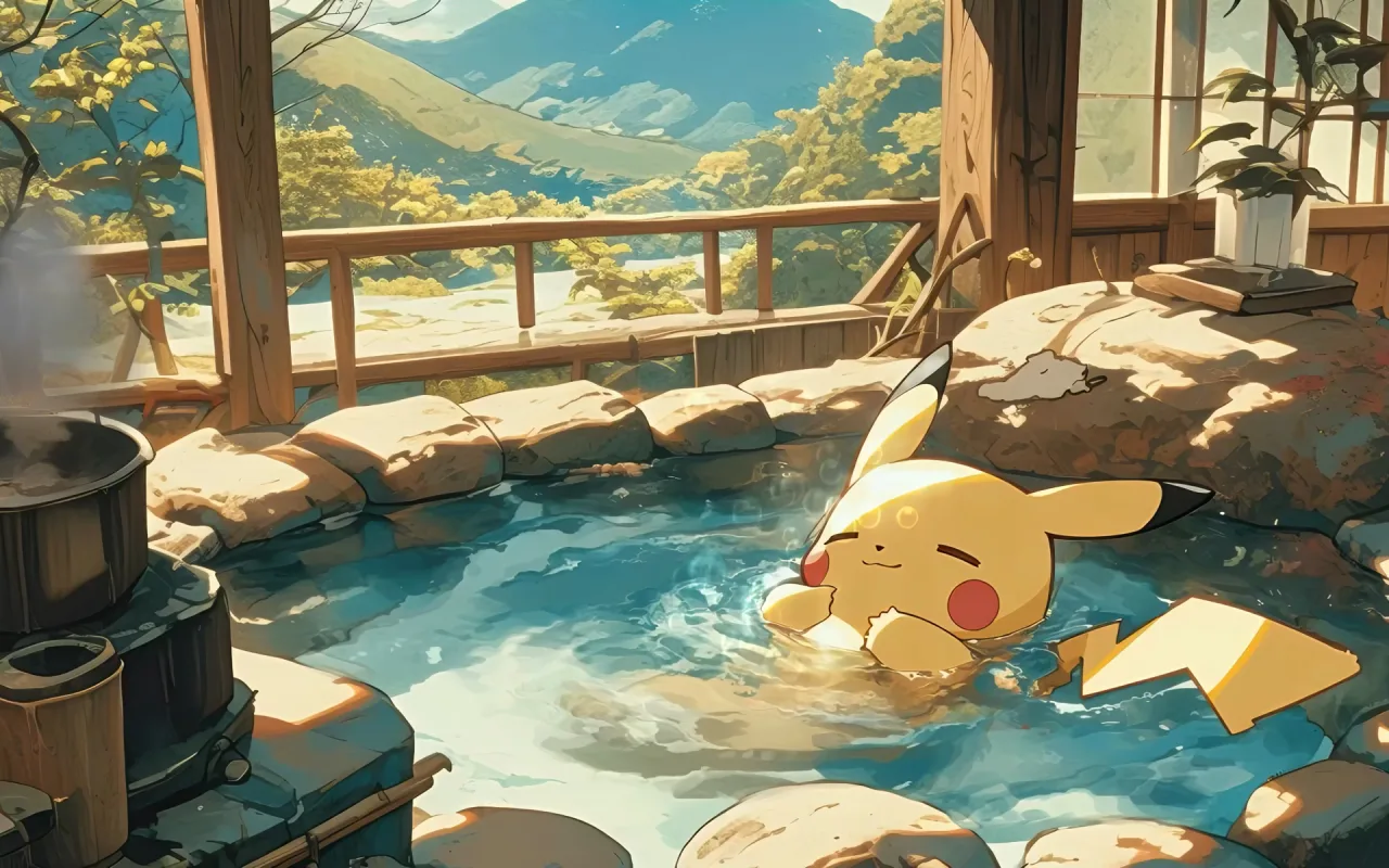 Pikachu Chilling in a Hot Tub live wallpaper preview
