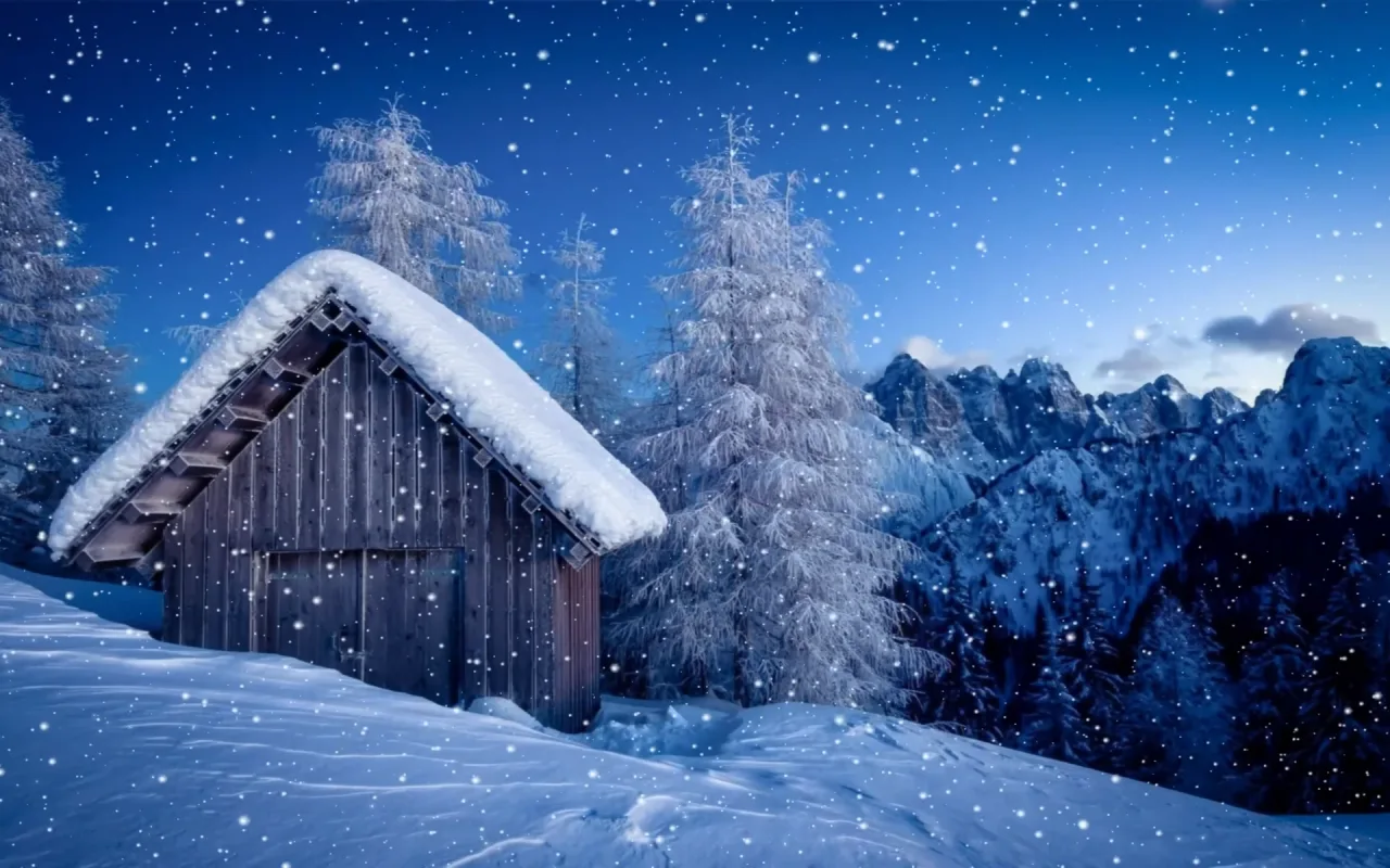 Snowy Cabin live wallpaper preview