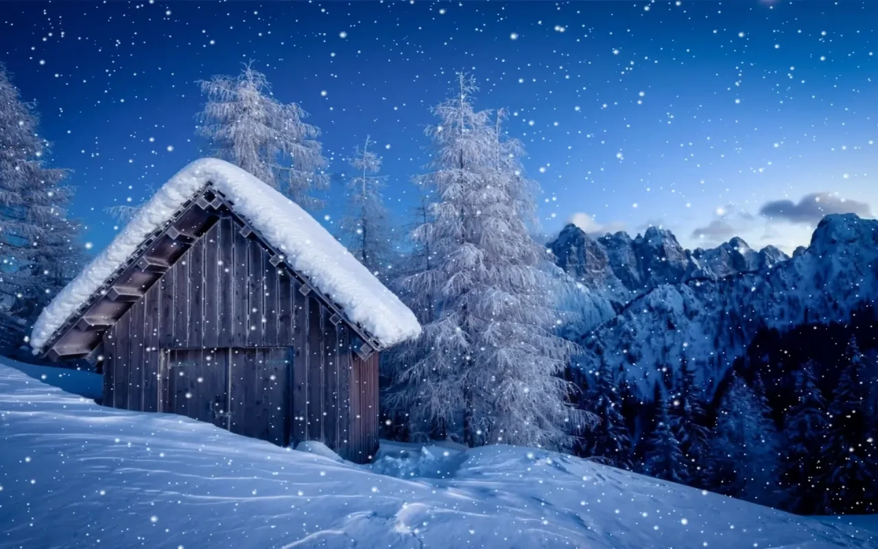 Snowy Cabin live wallpaper preview
