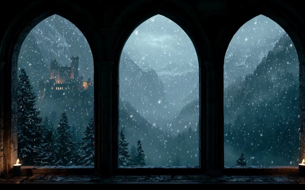 Medieval Castle Snowy Window live wallpaper preview