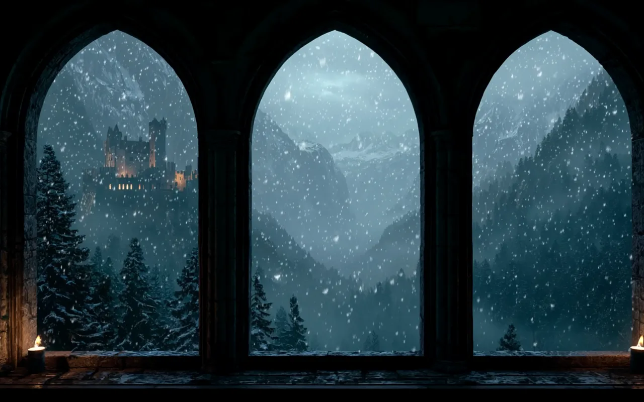 Medieval Castle Snowy Window live wallpaper preview