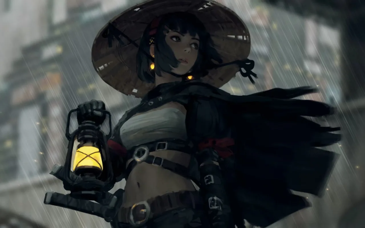 Samurai Girl In The Rain live wallpaper preview