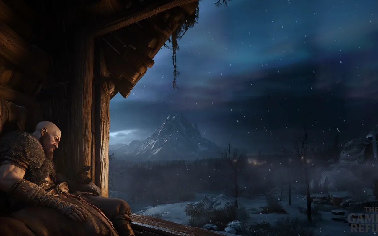God of War: Resting under Northern Lights live wallpaper preview