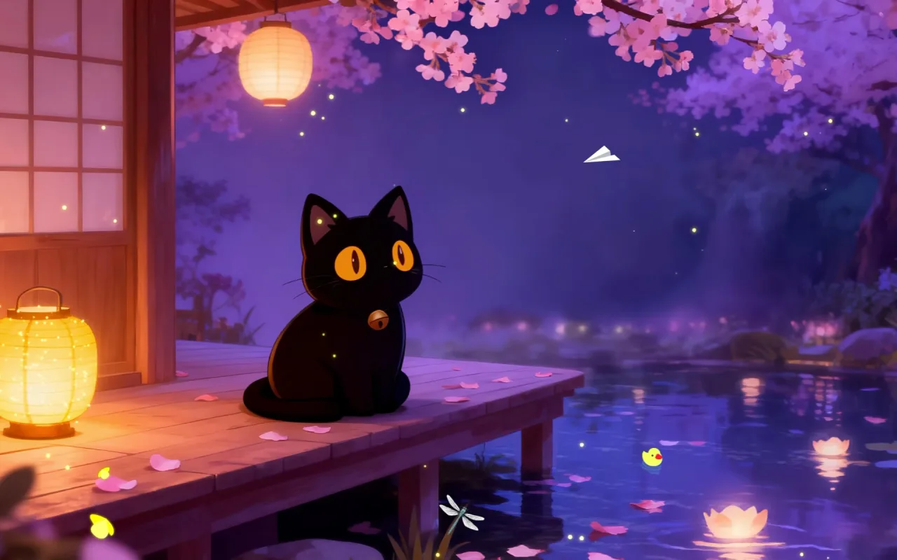 Sakura Pond at Night live wallpaper preview