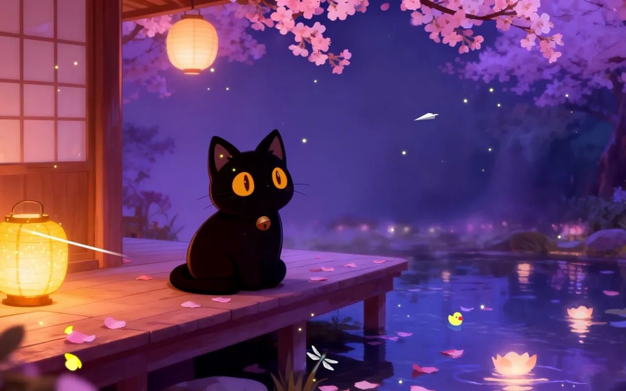 Sakura Pond at Night live wallpaper preview